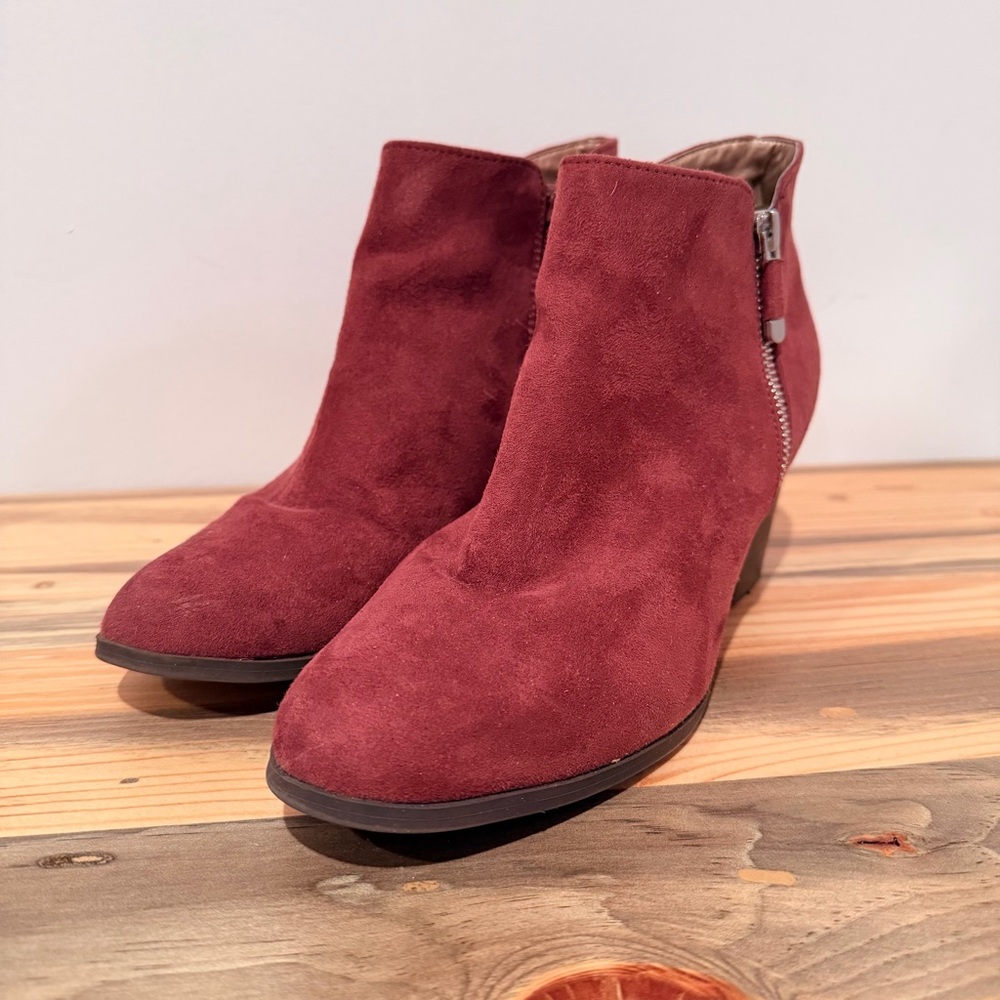 Style & Co. Burgundy Suede Ankle Booties with Side Zip